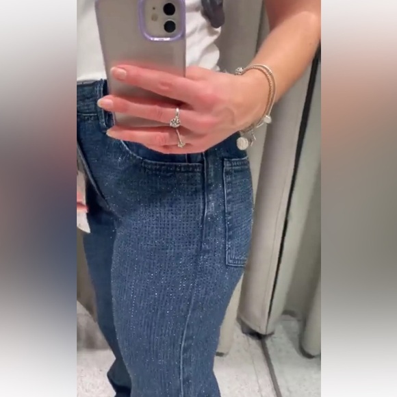 Zara ZW Collection Bootcut High Waist Rhinestone Sparkly Jeans Blue 2449/252 NWT - Picture 4 of 11